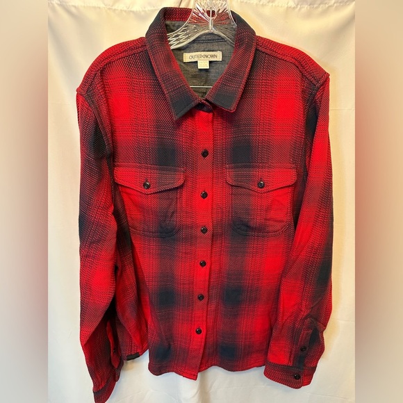 Outerknown Blanket Shirt Women’s XL/XXL Red Blue Button Up Heavy Twill Shacket - Picture 1 of 10